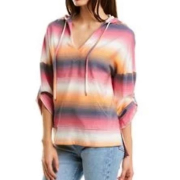 TRINA TURK STRIPED HOODIE V NECK PULLOVER TOP MULTI COLOR Size XS - Picture 1 of 16